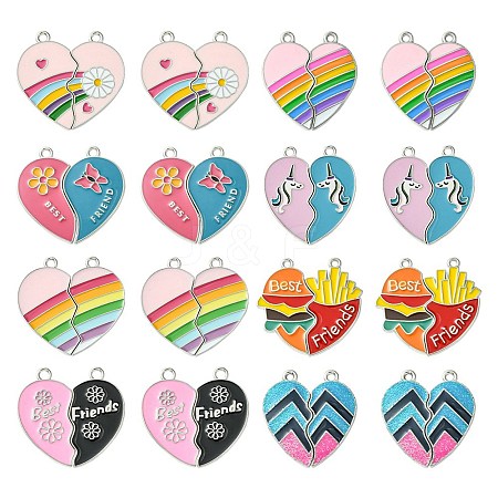 8 Sets 8 Styles Friendship Theme Alloy Enamel Split Pendants FIND-FS0002-31-1