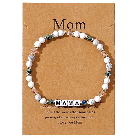 Mother's Day Dyed Synthetic Turquoise & Glass Beads Stretch Bracelets SK3516-8-1