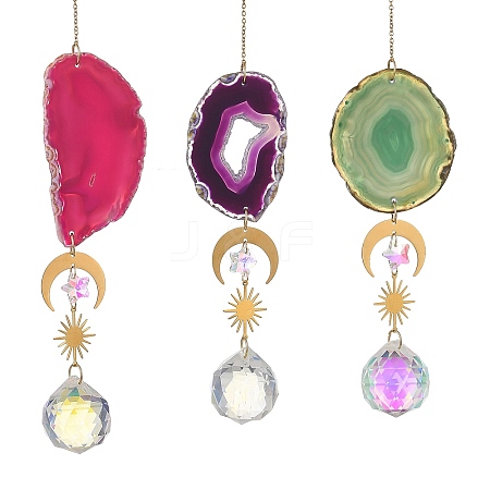 Natural Agate Slices & Glass Suncatcher HJEW-JM05028-1