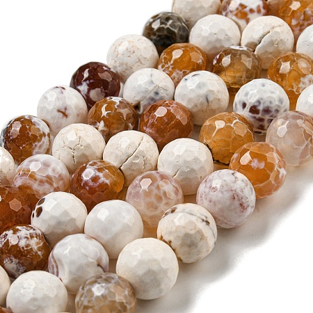 Faceted Natural Fire Crackle Agate Beads Strands G-F447-12mm-H04-1