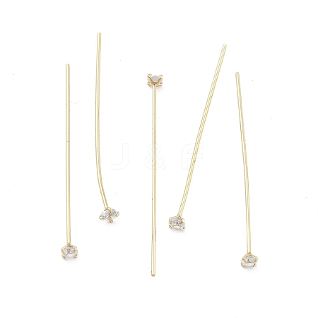 Brass Micro Pave Clear Cubic Zirconia Eye Pins KK-M306-09G-02-1