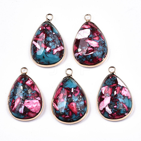 Teardrop Assembled Synthetic Turquoise and Natural Regalite/Imperial Jasper Pendants G-N330-20B-1