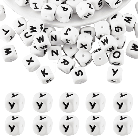 20Pcs White Cube Letter Silicone Beads 12x12x12mm Square Dice Alphabet Beads with 2mm Hole Spacer Loose Letter Beads for Bracelet Necklace Jewelry Making JX432Y-1