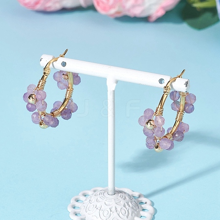 Flower Brass & Natural Amethyst Hoop Earrings EJEW-TA00781-02-1