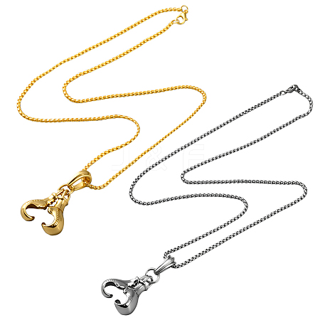 2Pcs 2 Colors Stainless Steel Boxing Glove Pendant Box Chain Necklaces for Men NJEW-HY0001-09B-1