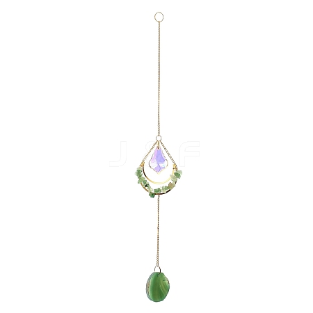 Natural Green Aventurine Chips & Agate Slice Suncatcher AJEW-C048-01D-1