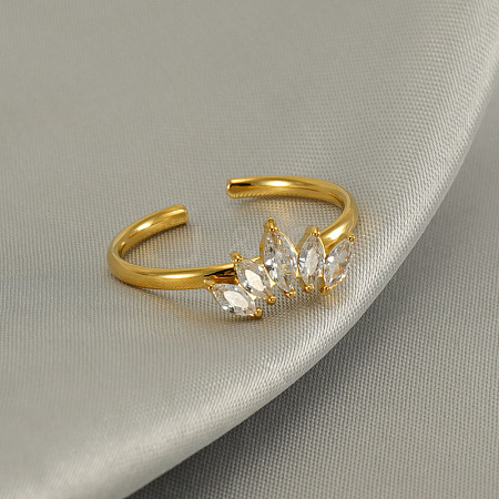 304 Stainless Steel Micro Pave Clear Cubic Zirconia Cuff Rings for Women FS-WGE9F4E-01-1