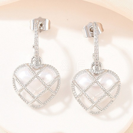 Valentine's Day Heart Brass Micro Pave Clear Cubic Zirconia Dangle Stud Earrings EJEW-Z164-04P-1