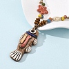 Ceramic Fish Pendant Adjustable Waxed Cord Necklaces for Women NJEW-B146-03-4