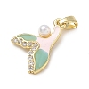 Brass Enamel & Cubic Zirconia & Plastic Pearl Pendants KK-G603-01G-08-2