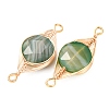 Dyed Natural Green Agate Faceted Hexagonal Cut Flat Round Links Connector Charms with Copper Herringbone Wire-Wrapped KK-Z152-07G-07-2
