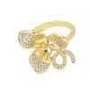 Flower Brass Micro Pave Cubic Zirconia Cuff Ring Settings KK-K297-08G-2