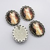 Antique Silver Plated Alloy Glass Oval Pendants GLAA-N0008-03-3