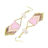 Arrow Tassel Glass Seed with Natural Rose Quartz Boho Dangle Earrings EJEW-MZ00146-4