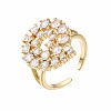 Real 18K Gold Plated Brass Hollow Flat Round Cuff Ring RJEW-S045-129-NF-5