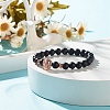 Synthetic Black Stone Round Beaded Stretch Bracelet with Brass Lion BJEW-JB07864-01-2