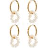  2 Pairs Natural Pearl Beaded Ring Dangle Hoop Earrings for Girl Women EJEW-NB0001-06-1