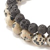 2Pcs 2 Style Natural Dalmatian Jasper & Lava Rock Stretch Bracelets Set BJEW-JB08193-02-6