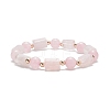 Natural Rose Quartz Column & Round Stretch Bracelet for Women BJEW-JB09351-05-1