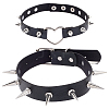 2Pcs 2 Styles Adjustable Gothic PU Leather Alloy Heart Spike Rivet Choker Necklaces for Women NJEW-CL0001-16-7