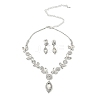Leaf Brass Rhinestone Stud Earrings & Pendant Necklaces Set for Women SJEW-M102-01S-2