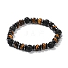 Tiger Eye with Hematite Partition and Lava Beaded Stretch Bracelets for Women Men BJEW-Q031-02A-4