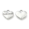 Wedding Theme Antique Silver Tone Tibetan Style Heart with Bridesmaid Rhinestone Charms X-TIBEP-N005-04E-1