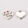 Antique Silver Tone Tibetan Style Heart with Aunt of Groom Rhinestone Charms TIBEP-N005-01C-1