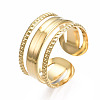 304 Stainless Steel Triple Line Open Cuff Ring RJEW-T023-35G-3