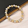 Brass Round Beaded Stretch Bracelets for Women BJEW-B148-04B-GP-3