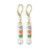 Glass Seed Braided Column with Flower Dangle Leverback Earrings EJEW-MZ00055-1