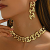 Heart Alloy Curb Chain Necklaces & Stud Dangle Earrings Sets FS-WGC8E38-01-3