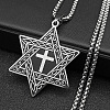 304 Stainless Steel Star of David with Cross Pendant Necklaces NJEW-S007-07P-1