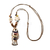 Ceramic Fish Pendant Adjustable Waxed Cord Necklaces for Women NJEW-B146-01-2