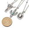 3Pcs 3 Styles Retro Alloy Synthetic Turquoise Cow Head/Cactus/Oval Pendant Satellite Chain Necklace Sets for Women NJEW-B120-01C-6