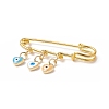 Rack Plating Brass Enamel Heart with Evil Eye Charms Safety Pin Brooch JEWB-BR00090-3