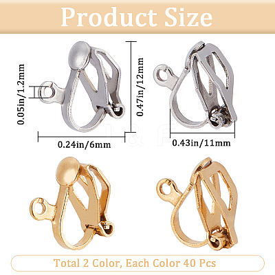 80Pcs 2 Colors 304 Stainless Steel Clip-on Earring Findings STAS-SP0001-24-1