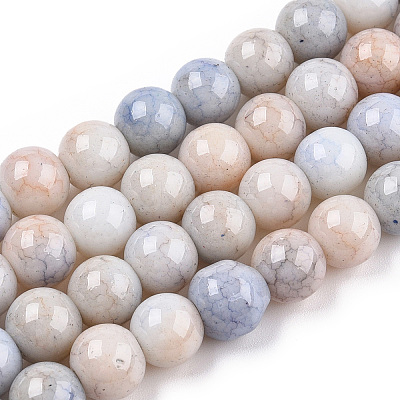 Ombre Effect Dyed Crackle Glass Round Beads Strands GLAA-T031-01B-1