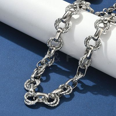 304 Stainless Steel Textured Double Ring Link Chain Necklaces NJEW-S453-02P-B-1