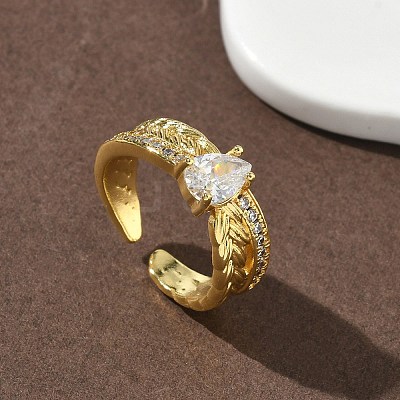 Brass Micro Pave Cubic Zirconia Cuff Open Rings RJEW-C163-09G-1