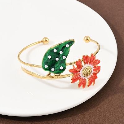 304 Stainless Steel Enamel Cuff Bangles for Women BJEW-A049-02B-G-1