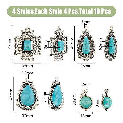 16Pcs 4 Styles Alloy Pendants PALLOY-HY0002-02-1