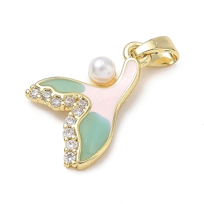 Brass Enamel & Cubic Zirconia & Plastic Pearl Pendants KK-G603-01G-08-1