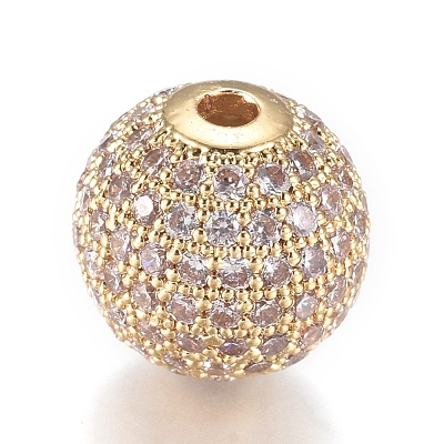 CZ Jewelry Brass Micro Pave Cubic Zirconia Round Beads ZIRC-M024-06G-1