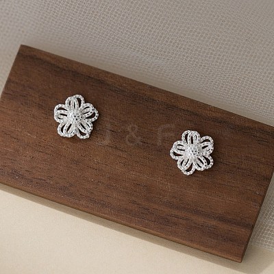 925 Sterling Silver Flower Stud Earrings EJEW-Q030-03S-1