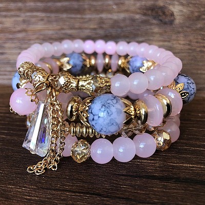 4Pcs Bohemian Style Acrylic Beaded Stretch Bracelet Sets for Women WGF9E90-02-1