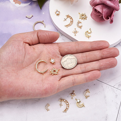 Kissitty 16Pcs 8 Style Brass Clear Cubic Zirconia Links Connectors ZIRC-KS0001-03-1