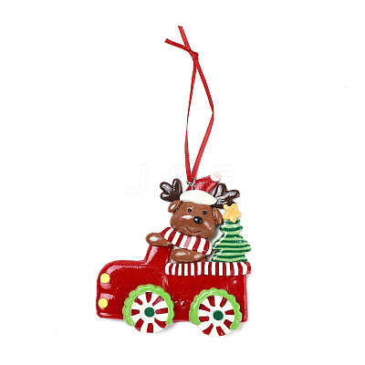 Christmas Car Handmade Polymer Clay Pendant Decorations HJEW-P017-03B-1