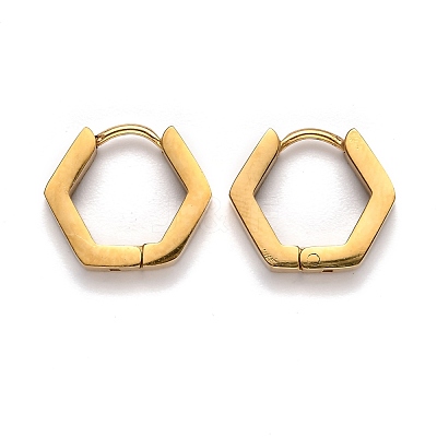 304 Stainless Steel Hexagon Huggie Hoop Earrings STAS-H156-03B-G-1