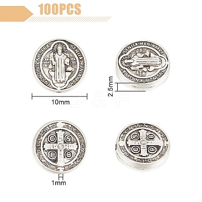 100Pcs Tibetan Style Alloy Flat Round Beads TIBEB-HY0001-08-1